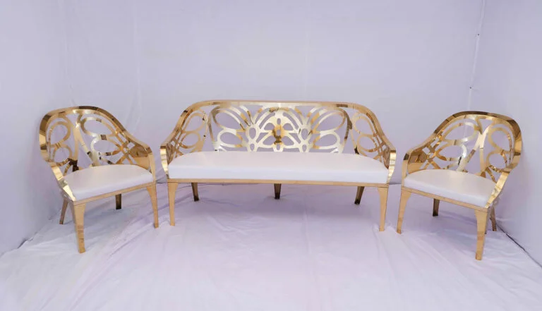 Carving Couple Sofa Set (1+2) - Gold Setup