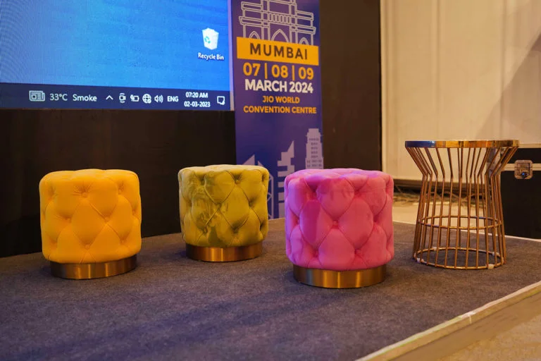 Chesterfield Colourful Pouffes - Yellow Setup